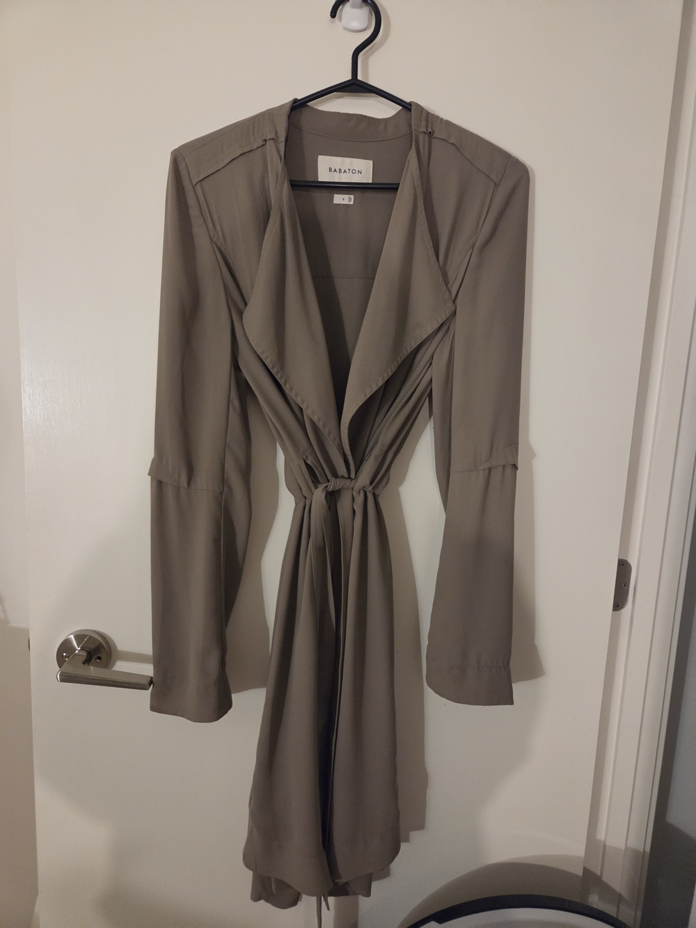 Babaton Taupe Tie-Waist Trench Jacket
